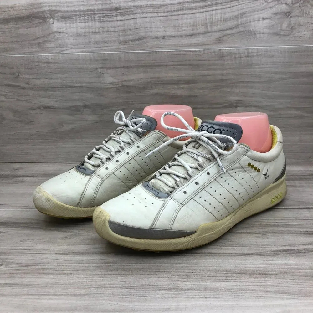 Ecco Golf Shoes Womens EU 39 Biom White Yak Leather Lace Up Spikeless Cleats